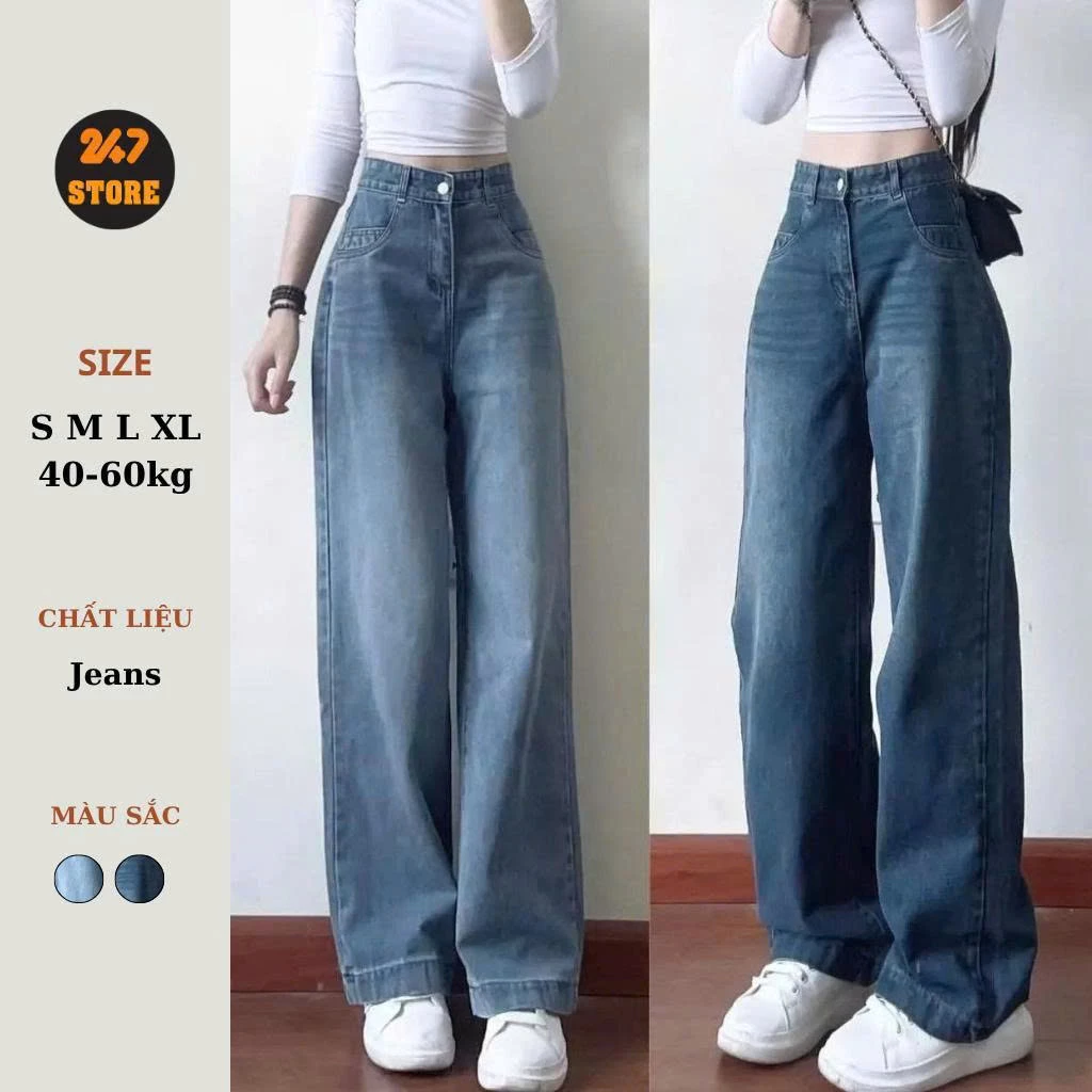 Quần Jeans Ống Suông Trơn Basic Form Rộng Dáng Đẹp Đi Học Đi Chơi WJeans051