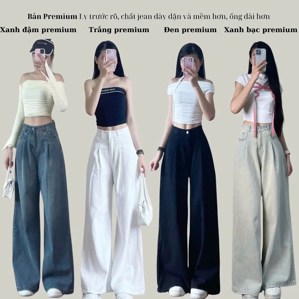 Quần Jean Ống Rộng  Nhiều Màu Quần Bò Ống Suông Unisex Đi Học Đi Làm WJeans053
