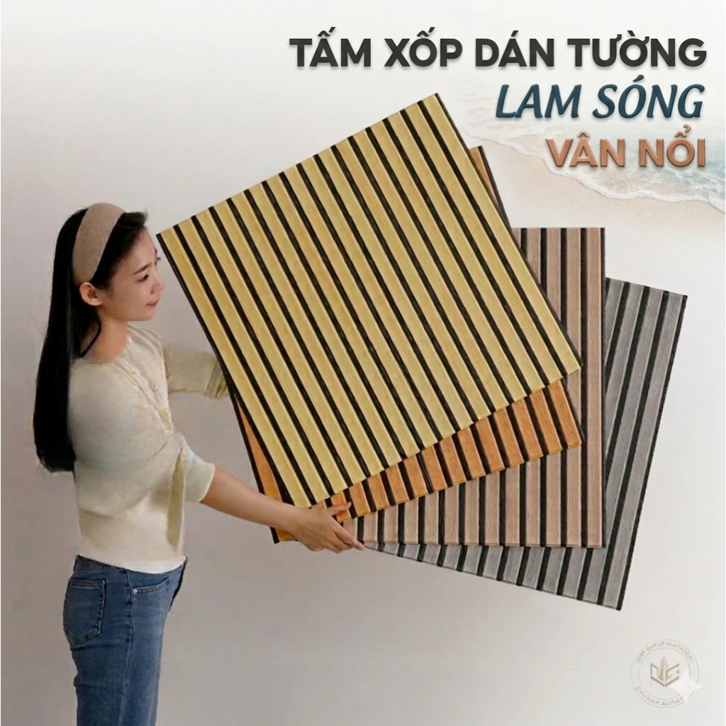Tấm Xốp Dán Tường Lam Sóng Gỗ 3D Vân Nổi, Có Rảnh, Dày 5 mm Decor Góc Setup, Phòng khách,Phòng ngủ