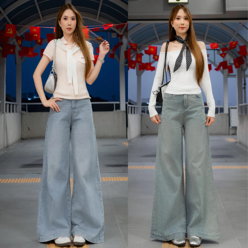 Quần Jean Ống Rộng Suông Loe 33-37cm MIAA Cạp Cao Siêu Tôn Dáng , Quần Ống Suông Loe Có Size Cho Nấm Lùn WJeans057