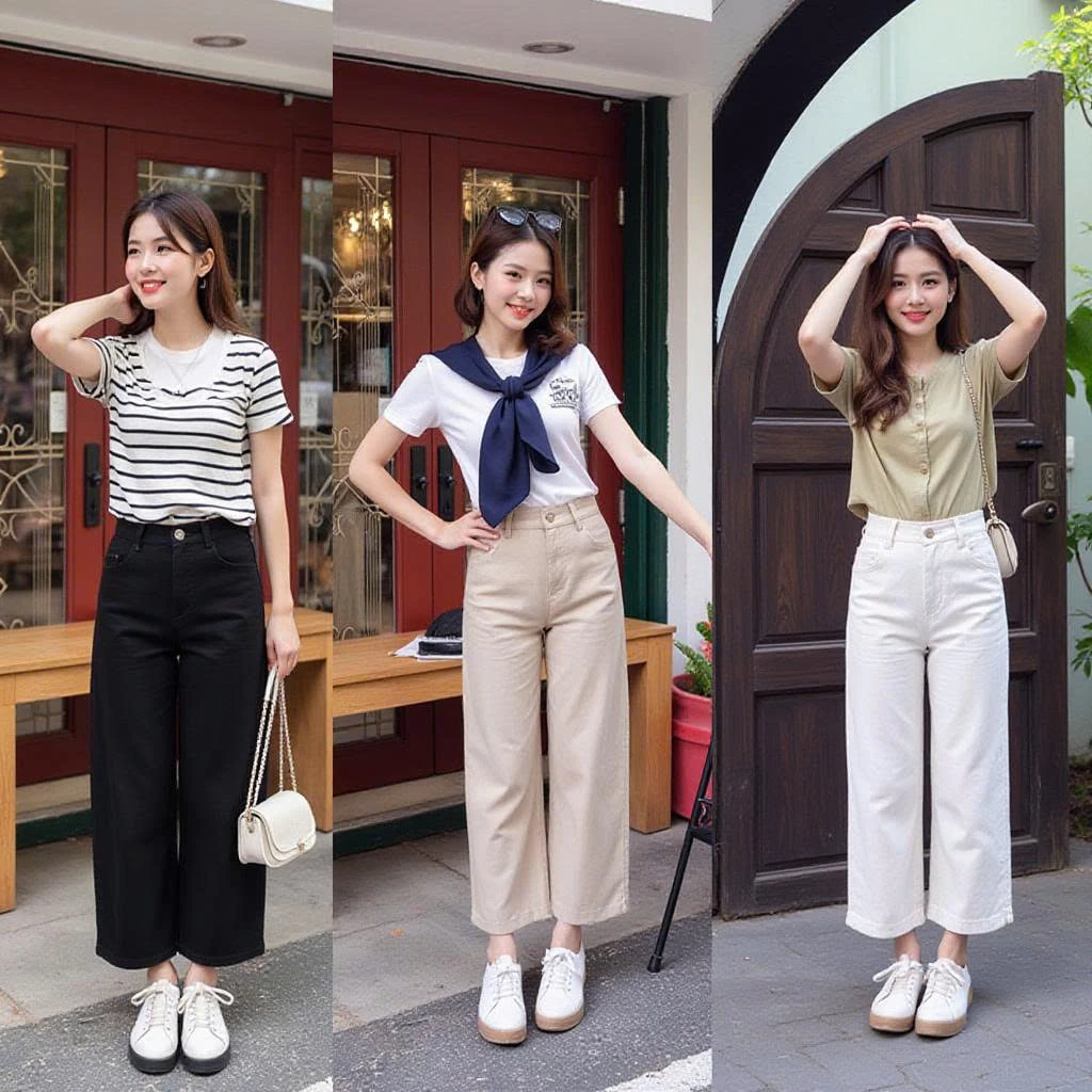 Quần Jean Suông Form Lửng Trắng Kem Nấm Lùn Nữ Quần Bò Nấm Lùn 9 Tấc WJeans061
