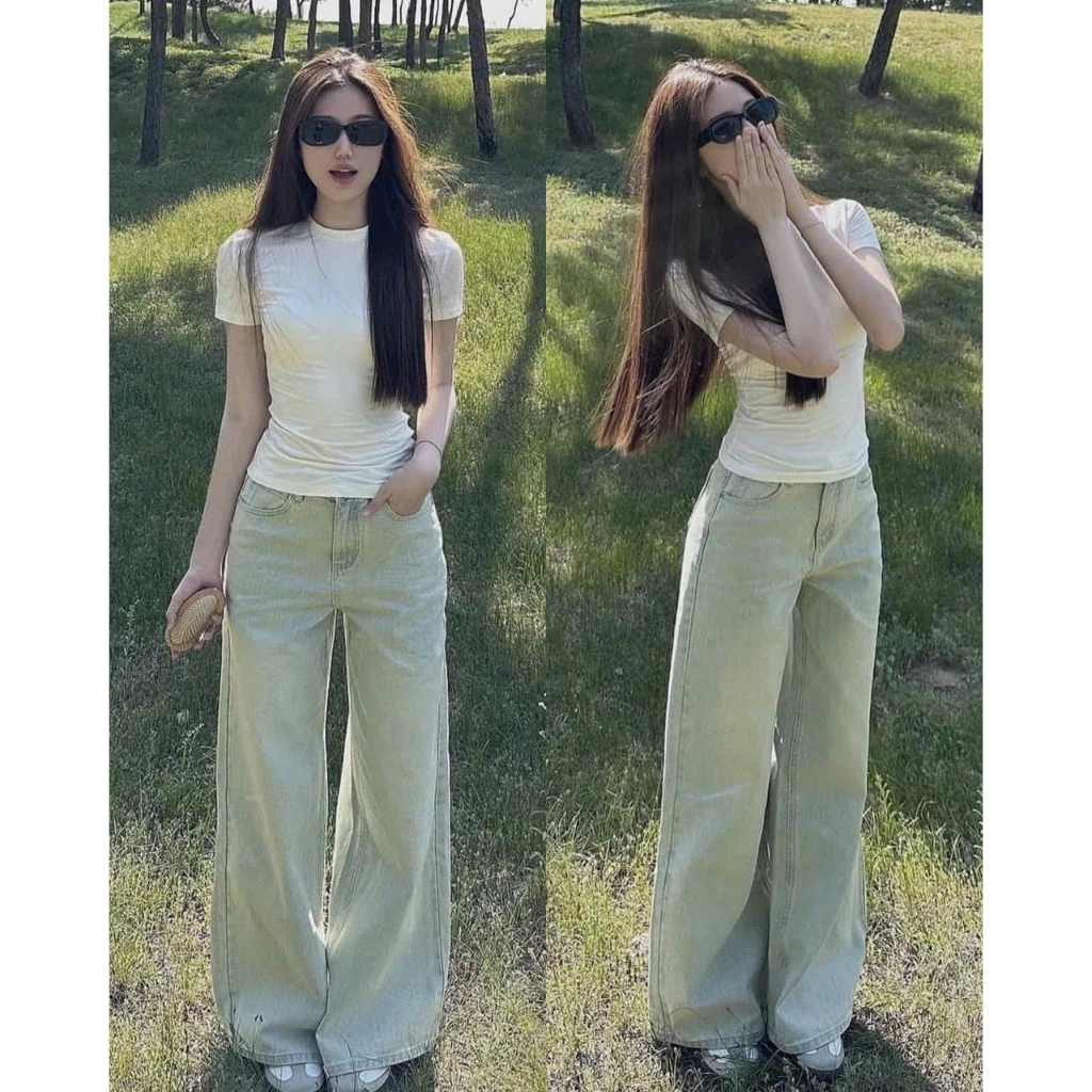 Quần jean bò ống suông rộng nữ xuông jeans cạp cao phong cách style Hàn Quốc WJeans062