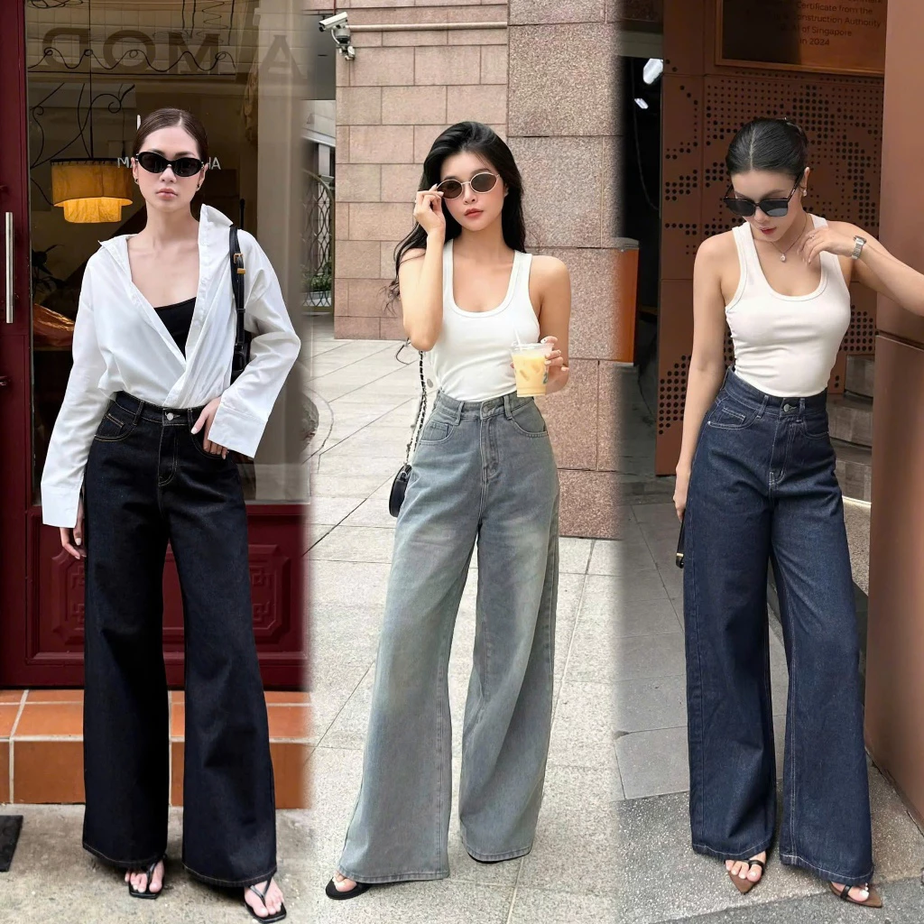 Quần Jeans Nữ Lưng Cao Ống Rộng 27cm Basic Nhiều Màu WJeans065