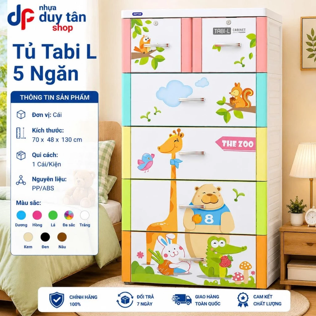 Tủ Nhựa Duy Tân TABI-L 5 Tầng Cao Cấp 70x48x135cm - Tủ Đựng Quần Áo, Tủ Nhựa Gia Đình Chính Hãng