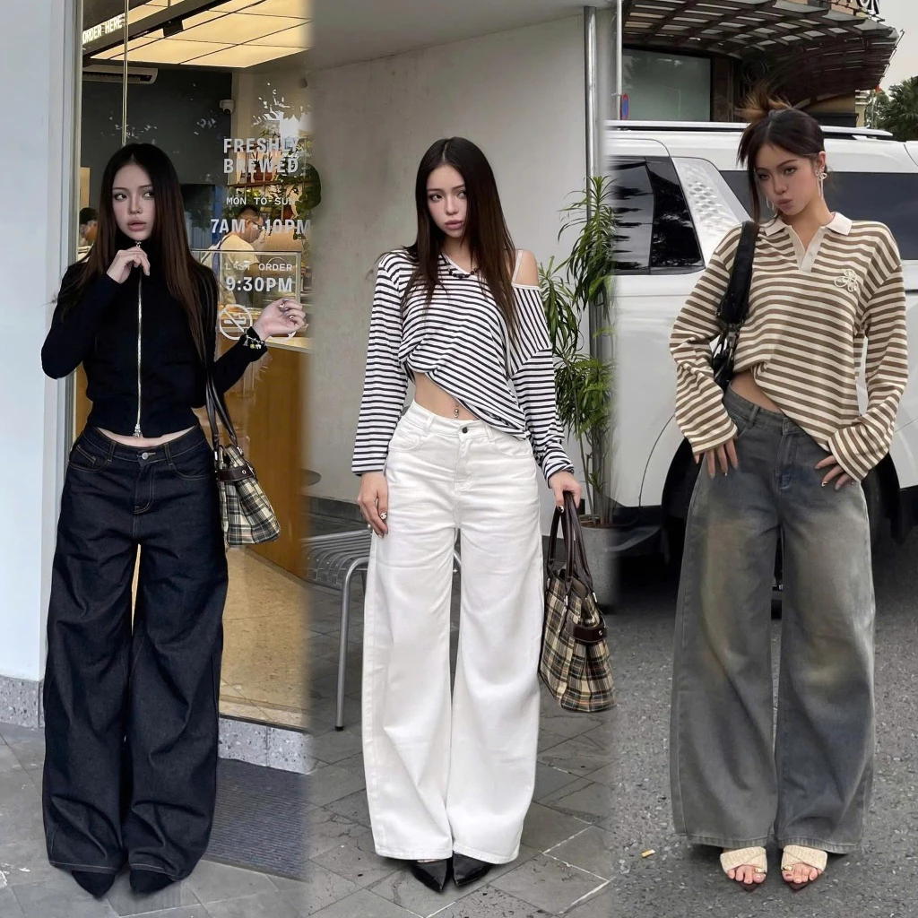 Quần Jeans Nữ Lưng Cao Ống Rộng 27cm Basic Nhiều Màu WJeans066