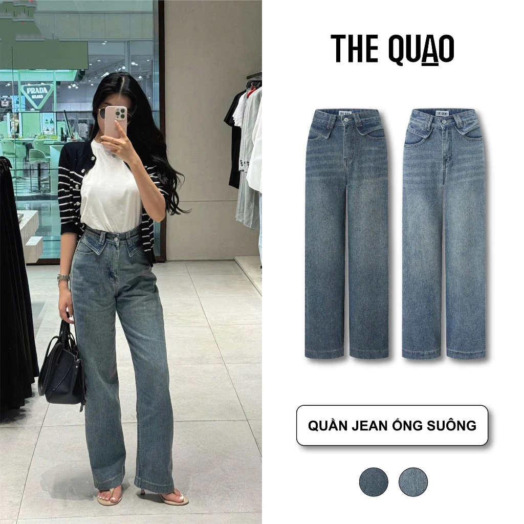 Quần Jean Nữ Lưng Cao Ống Suông Phối Kiểu 2 màu S0107_709 ( Dài 95cm - 100cm - 105cm) WJeans068