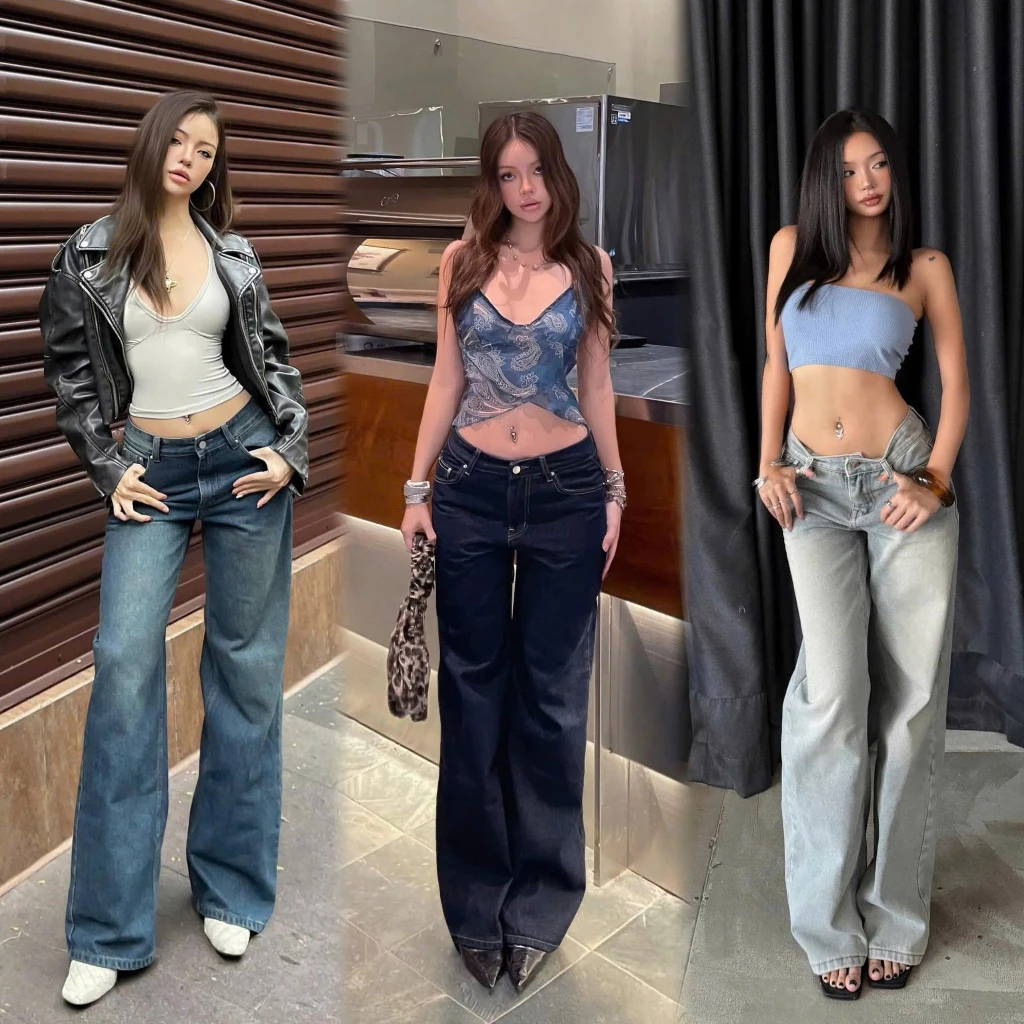 Quần Jeans Nữ Lưng Thấp Vừa Ống Rộng 25CM Ba Màu WJeans071