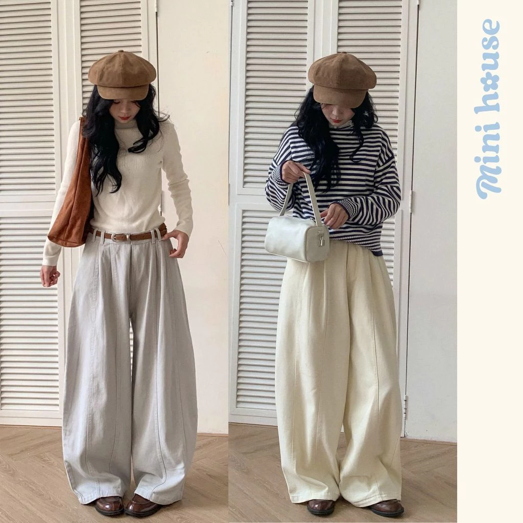 Quần kaki ống rộng nữ form cong nhẹ phối xếp ly che khuyết điểm, tôn dáng Pants Woman WKaki083