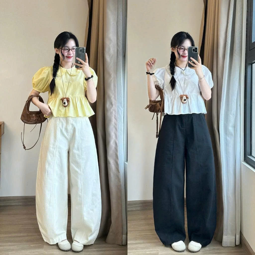 Quần Kaki Dáng Suông Ống Rộng Nữ Chun Sau Basic Mặc Đi Học Đi Làm Đi Chơi WQ72