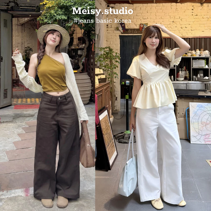 Quần ống rộng kaki mềm kẻ viền túi vuông chất cotton phong cách basic Hàn Quốc CS26KAKI