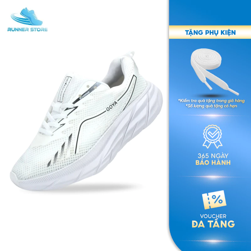 Giày thể thao chạy bộ nam nữ GOYA PLUS năm 2026 màu Full Trắng V1 - Công nghệ hạt Eva siêu nhẹ
