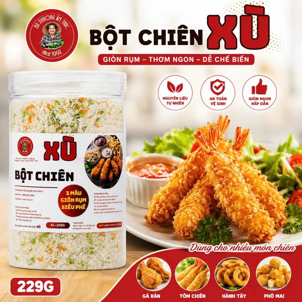 Bột Chiên Xù 229G 3 Màu Siêu Giòn Rụm - Thương Hiệu Bu Phương Ẩm Thực - Không Chất Bảo Quản