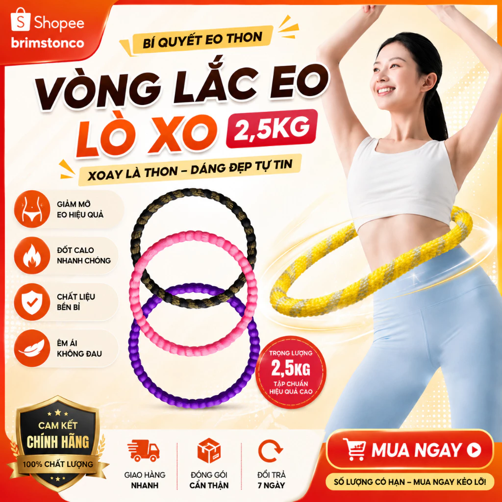 [2,5KG] Vòng Lắc Eo Lò Xo Bọc Vải Dệt Kim Mềm – Chất Liệu Thép Cao Cấp, Giảm Mỡ Bụng