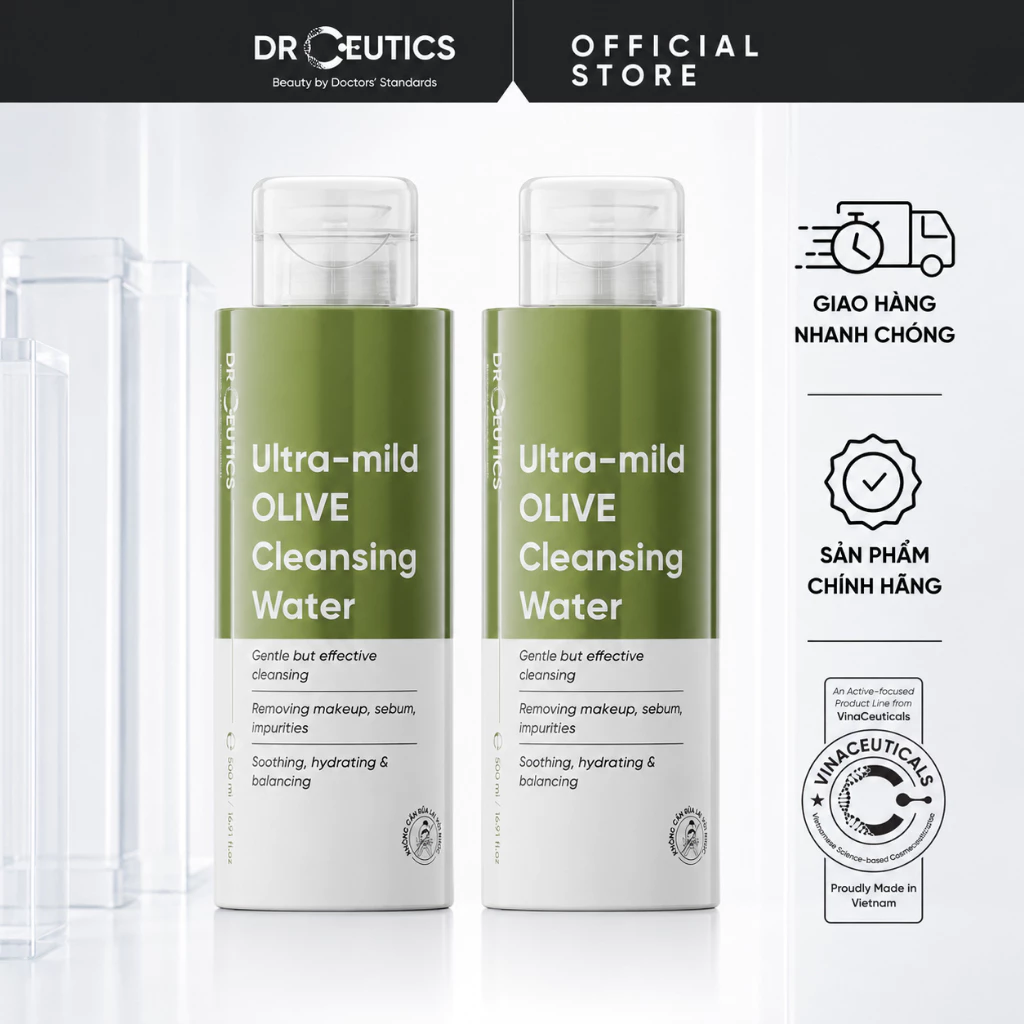 DrCeutics Combo 2 Nước Tẩy Trang Ultra-mild OLIVE Cleansing Water Cho Mọi Loại Da, Da Nhạy Cảm 500ml Mỹ Phẩm