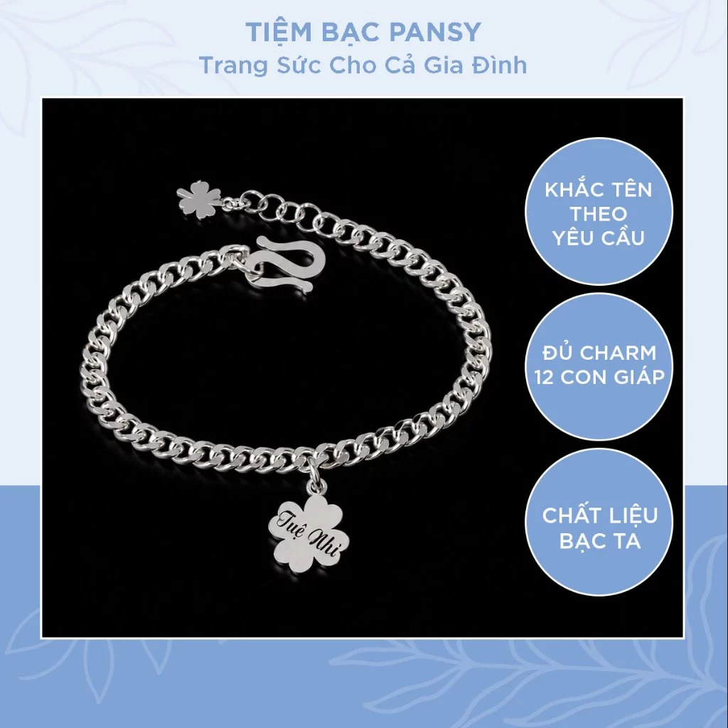 Vòng lắc bạc ta cho bé PANSY mix thẻ khắc chữ theo yêu cầu