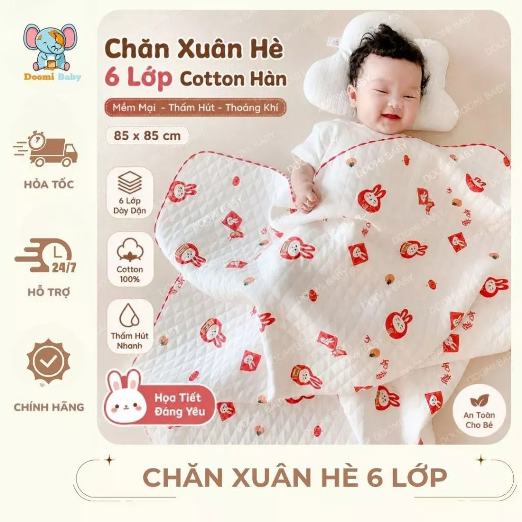 [Hàng Mới] CHĂN HÈ - Chăn 6 Lớp Họa Tiết Cổ Tích Cotton Hàn 85*85cm Cho Bé Thoáng Khí - Doomi Baby - HT833