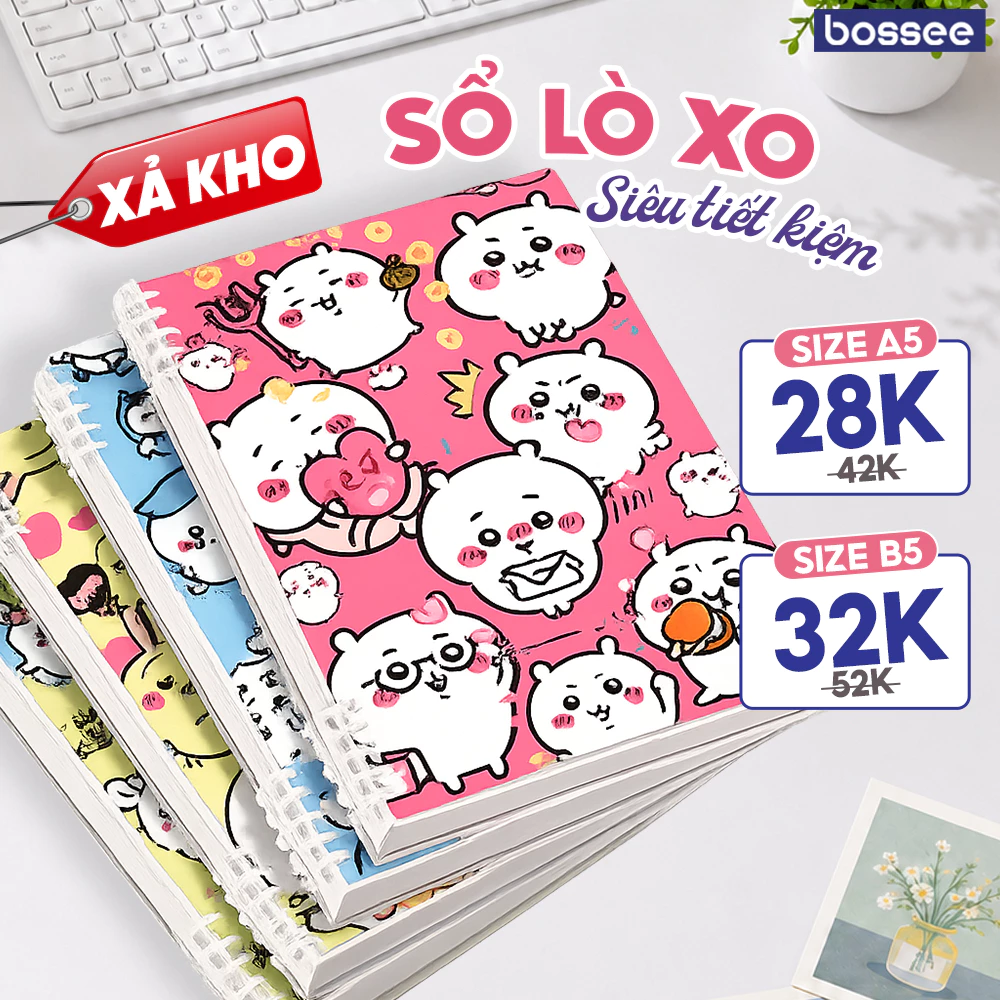 Sổ còng A5/B5 120 trang, bìa sổ còng hình nhân vật Chiikawa dễ thương - Bìa sổ tay 10 chấu không cấn tay có thể tháo rời