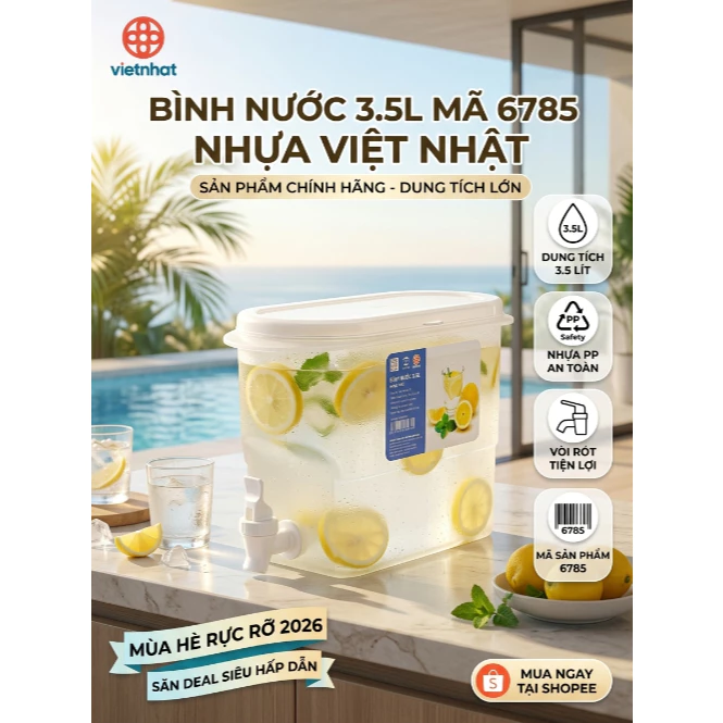 Bình đựng nước có vòi để tủ lạnh tiện dụng 3.5l Việt Nhật nhựa cao cấp an toàn cho người sử dụng
