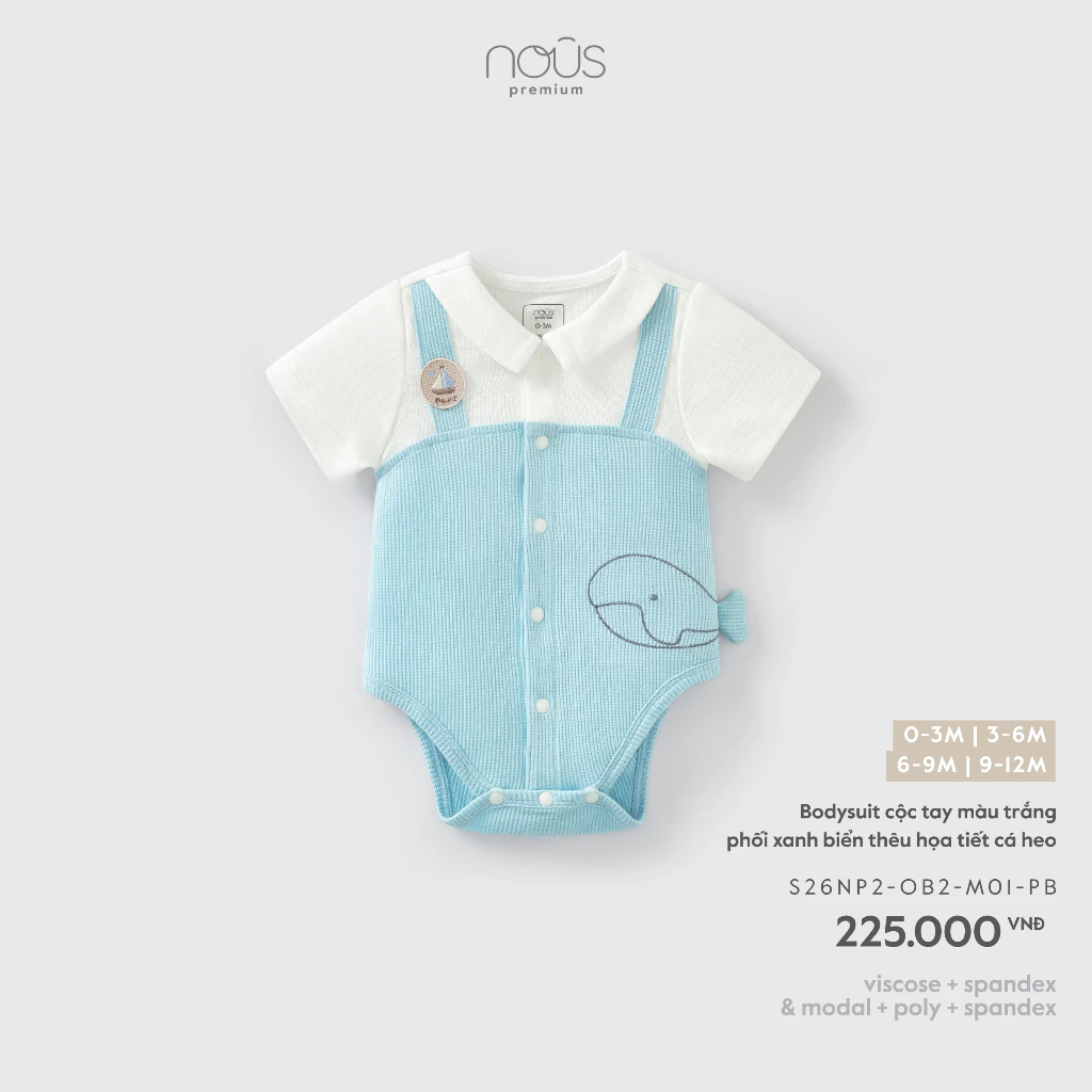 Nous Baby Bodysuit cộc tay, body chip bé trai bé gái in hình cá heo mềm mát cho bé form nhỏ xinh xắn dưới 10.5kg