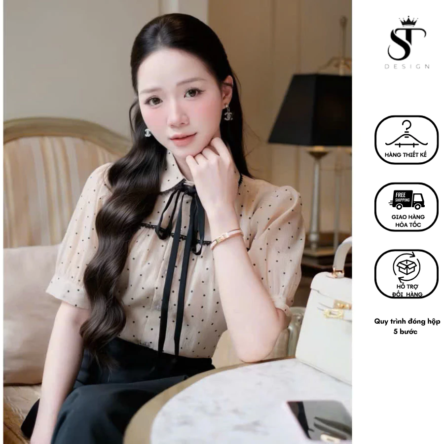 Áo sơ mi hai lớp hàng thiết kế phối nơ xinh xắn sang trọng - ST Design - k87