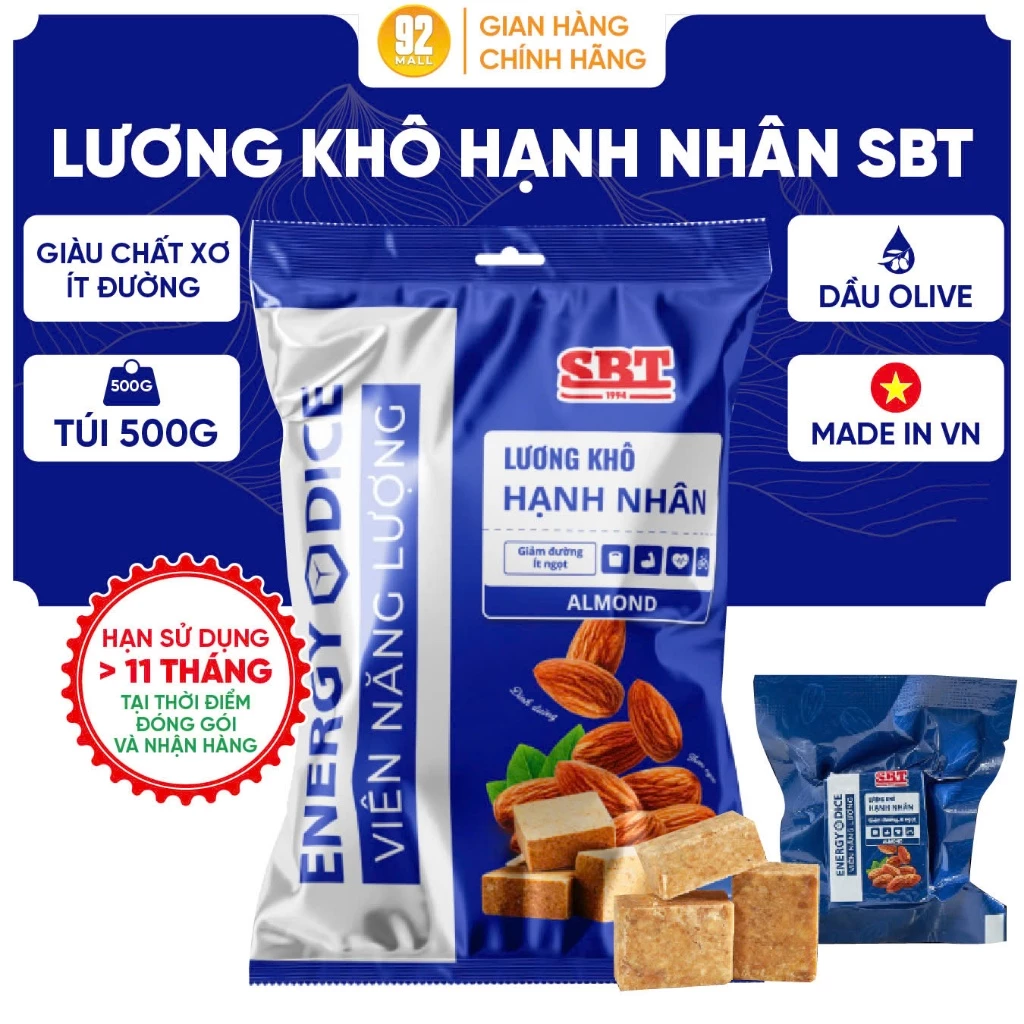 Lương Khô Hạnh Nhân SBT 500g Dinh Dưỡng Bổ Sung Năng Lượng Ngày Dài, Ăn Sáng Thay Bữa