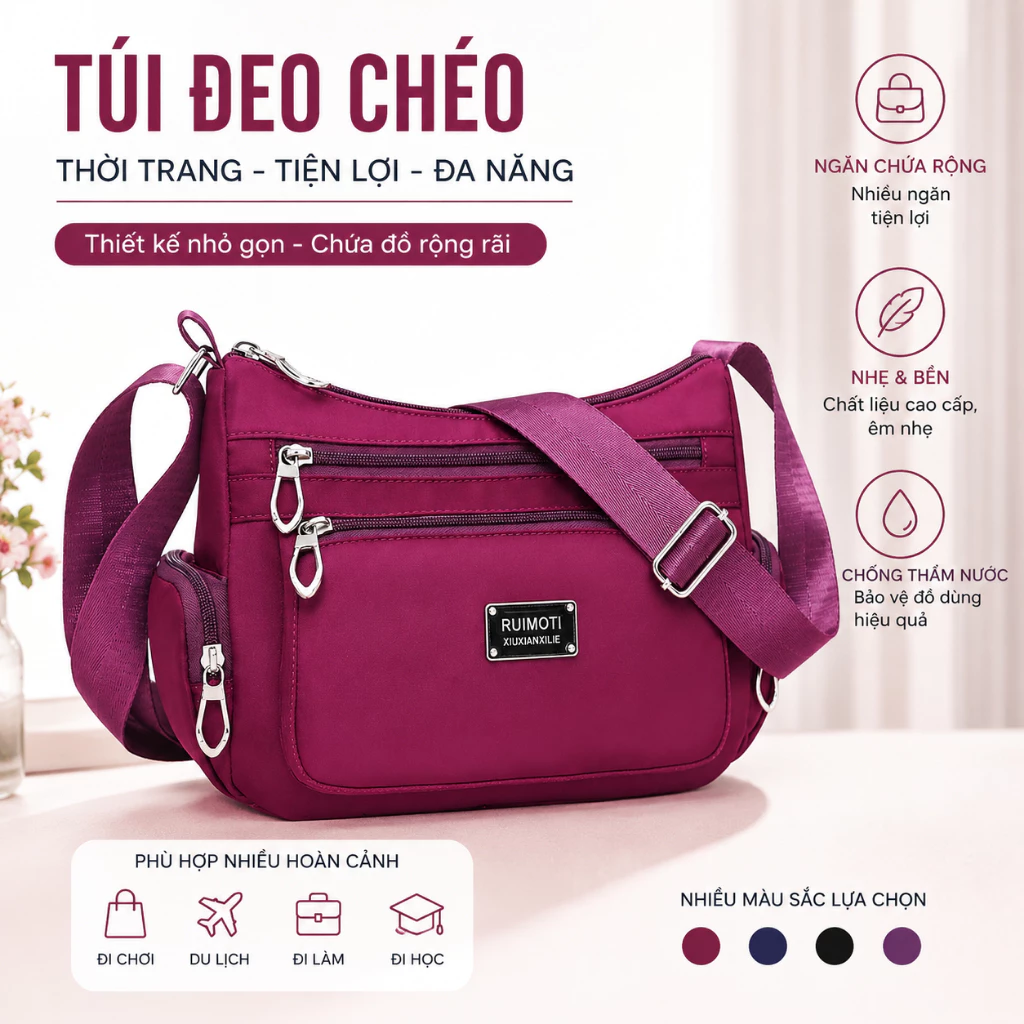 Túi Đeo Chéo Hộp Nam Vải  Chống Nước, Túi Xách Nam Đeo Chéo Nhiều Ngăn Mẫu Mới Nhất Năm.132