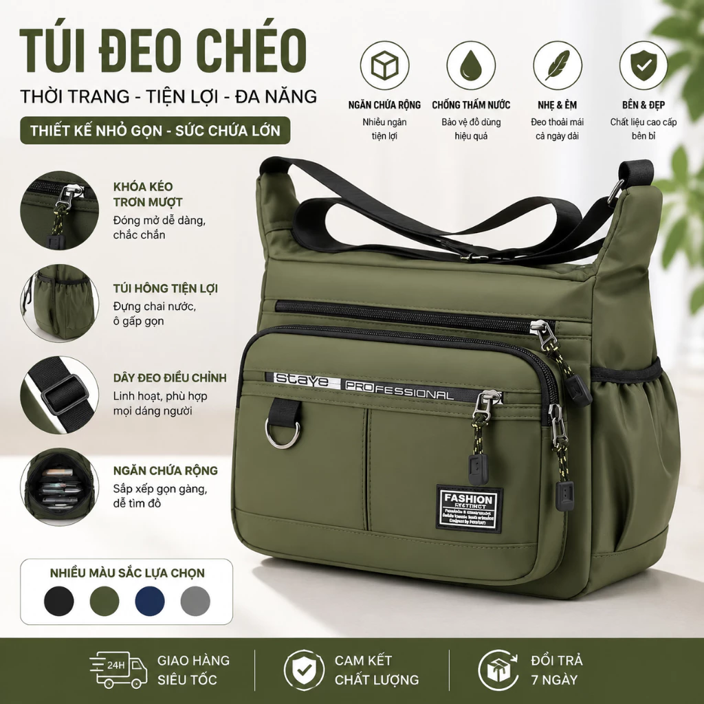 Túi Đeo Vai Phong Cách Hàn Quốc Chống Thấm Nước Nhiều Ngăn - Cặp Đeo Chéo Nam Đẹp Dung Tích Lớn.s216