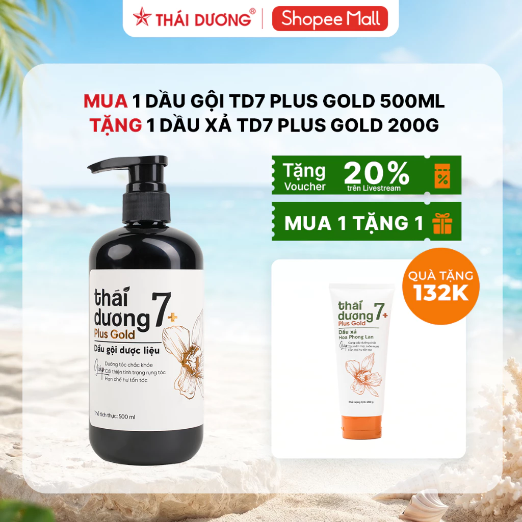 [SALE Tháng 9] Mua 1 Dầu gội Thái Dương 7 Plus Gold Hoa Phong Lan 500ml tặng 1 tuýp Dầu xả 7 Plus Gold 200g