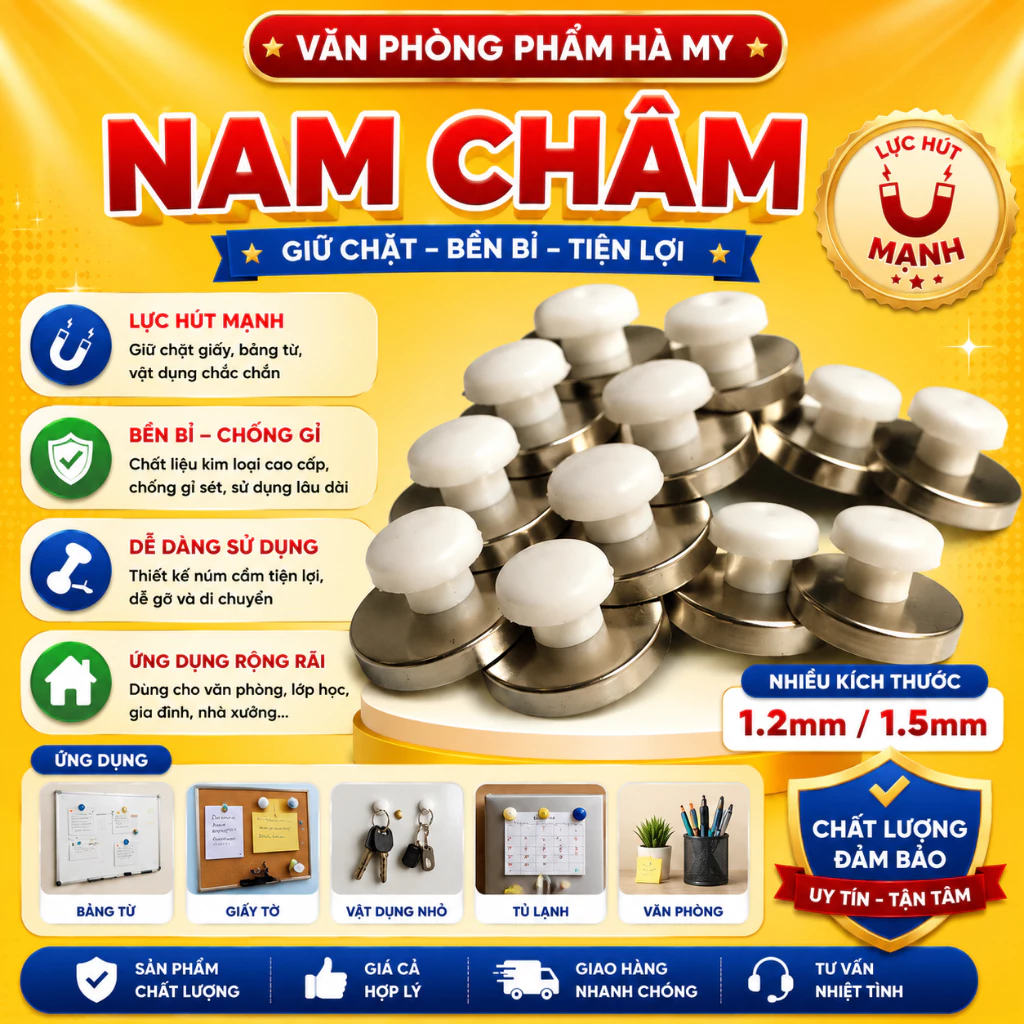 (1 Bịch 10 Cục) Nam Châm núm tròn Đính Bảng Từ Bọc Sắt Mạ Inox - 33mm