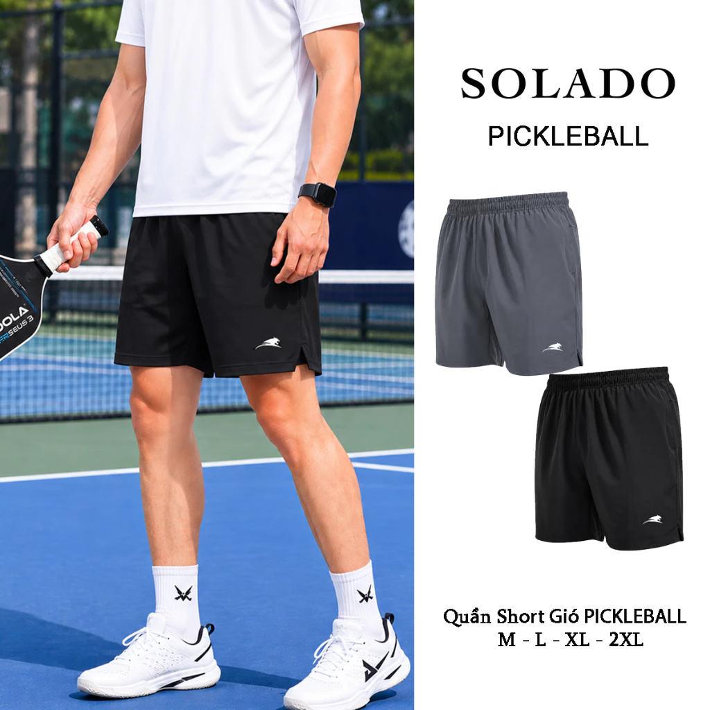 Quần Short Gió Thể Thao PICKLEBALL SOLADO Nam Nữ Vải Gió Cao Cấp Co Giãn Thoáng Mát QS18