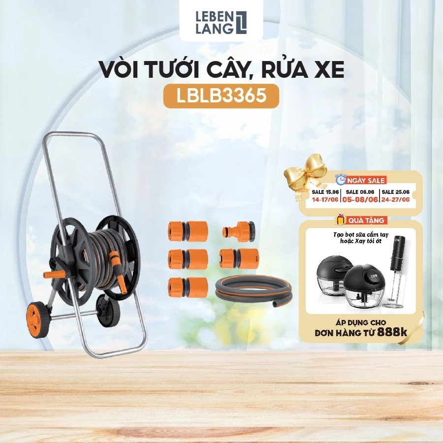 Bộ vòi nước tưới cây rửa xe đa năng Lebenlang LBLB3365 dài 30m, 1 đầu tưới, cuốn dây trợ năng