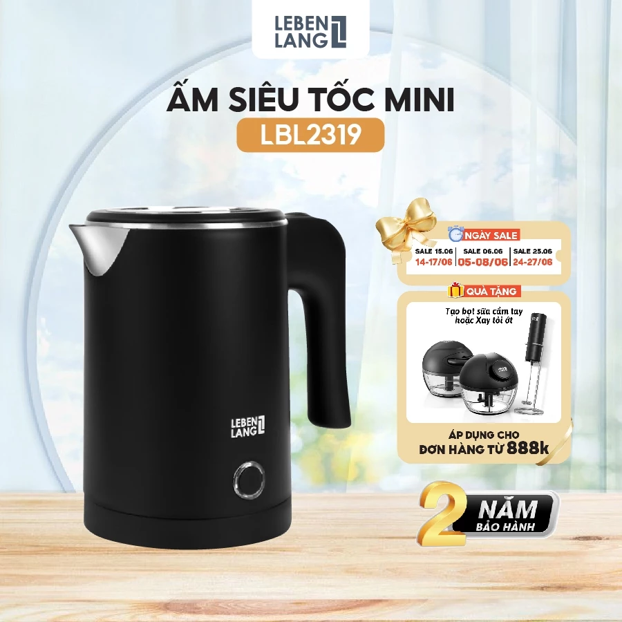 Ấm Siêu Tốc Mini 500ml Lebenlang LBL2319 600W, Sôi Nhanh Trong 4 Phút, Nhỏ Gọn Dễ Mang Du Lịch