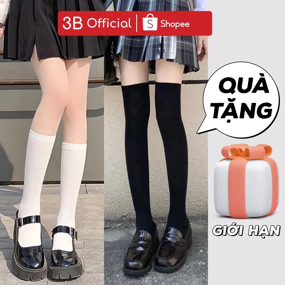 Tất vớ cao cổ YUUKI phong cách Hàn Quốc trơn trắng đen cổ cao bắp đùi dáng bigsize vintage ulzzang y2k cotton nữ