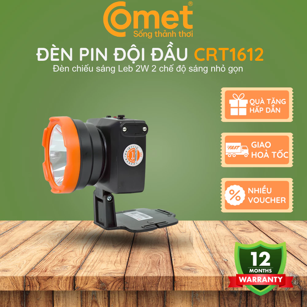 [HỎA TỐC HCM] Đèn Pin Đội Đầu Comet CRT1612 LED 3W Siêu Sáng | 2 Chế Độ Chiếu Sáng | Pin Sạc Tiện Dụng, Nhỏ gọn