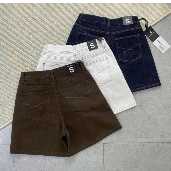 Quần Jean Ngố Nữ - Quần Short Jean Nữ Mẫu Thêu Nét Túi Sau Cạp Cao Siêu Tôn Dáng SJ 026