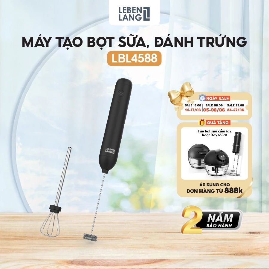 Máy Đánh Trứng Và Tạo Bọt Cà Phê Cầm Tay LEBENLANG LBL4588, 2 Đầu Đánh Inox 304 [Bảo Hành 2 Năm]