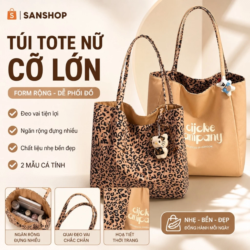 Túi Vải 2 Mặt Kháng Nước Ko Khóa Kẻ Sọc Nữ Hàn Quốc Dáng Lớn Đựng Nhiều Sanshop