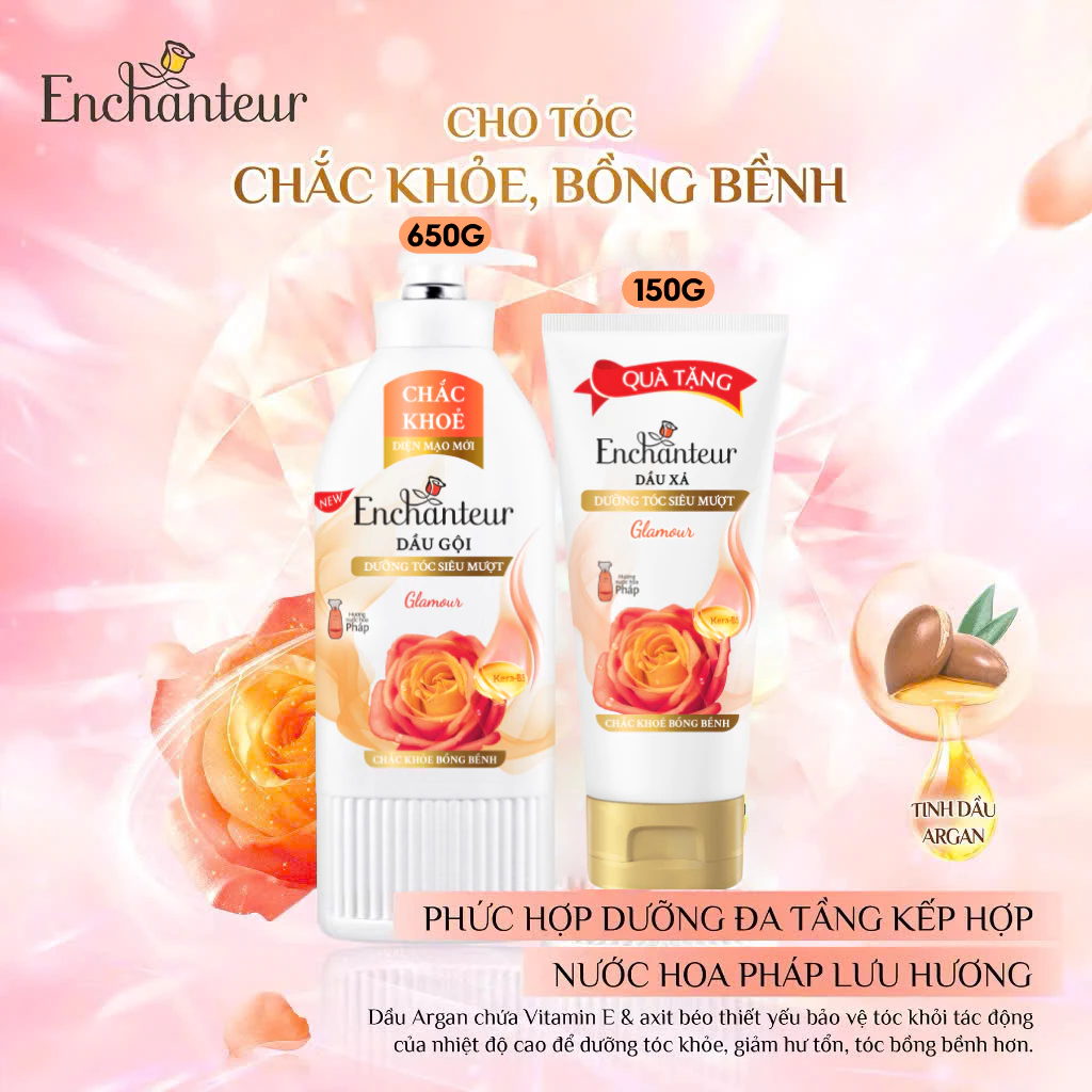 [KOL x Enchanteur] [KỶ NIỆM 30 NĂM] COMBO Dầu gội 650g và Dầu xả 300g Enchanteur Glamour dưỡng tóc mượt mà, chắc khỏe