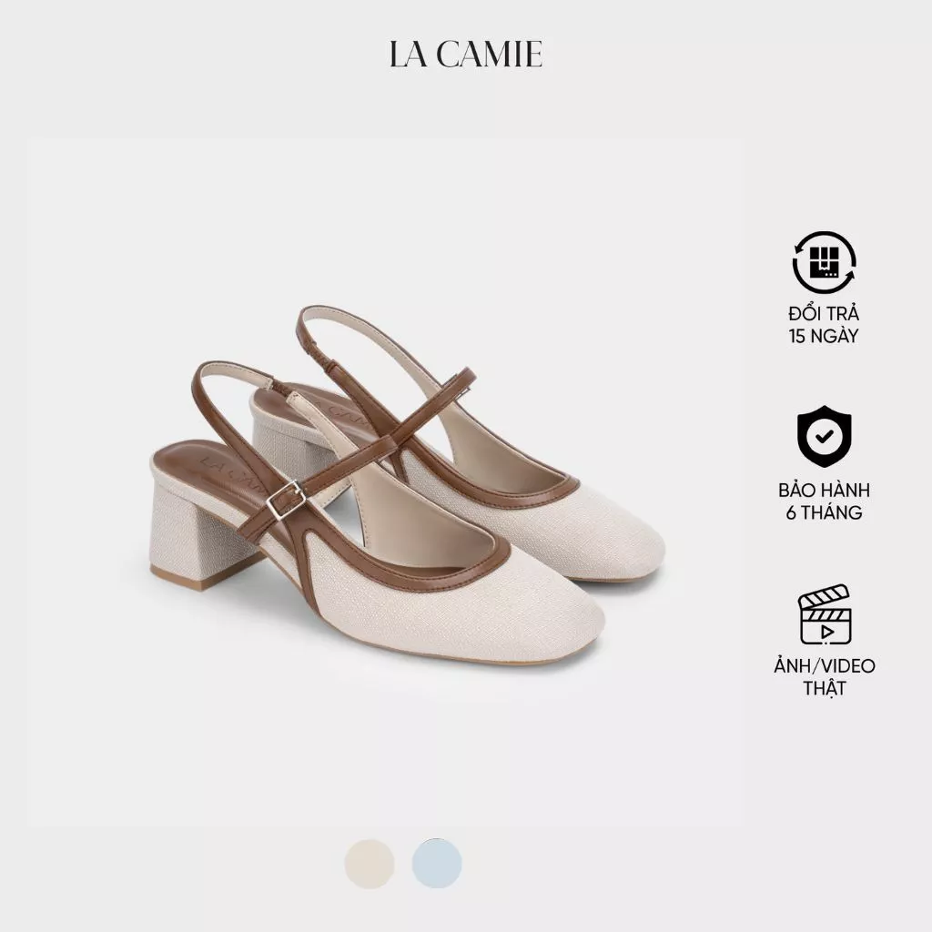 Giày cao gót Mary Jane chất liệu da kết hợp vải dệt vân nổi cao cấp với thiết nữ tính thương hiệu La Camie GC6LB0504