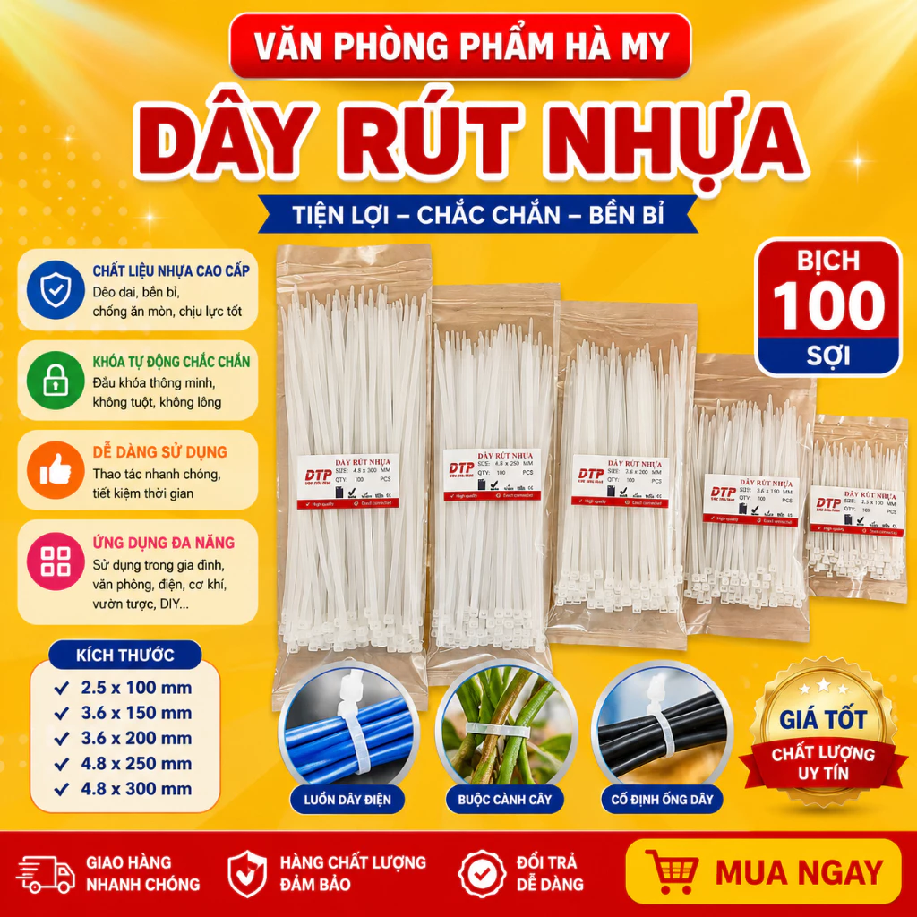Dây Rút Nhựa Diệp Tấn Phát Nhiều Kích Cỡ Màu Trắng