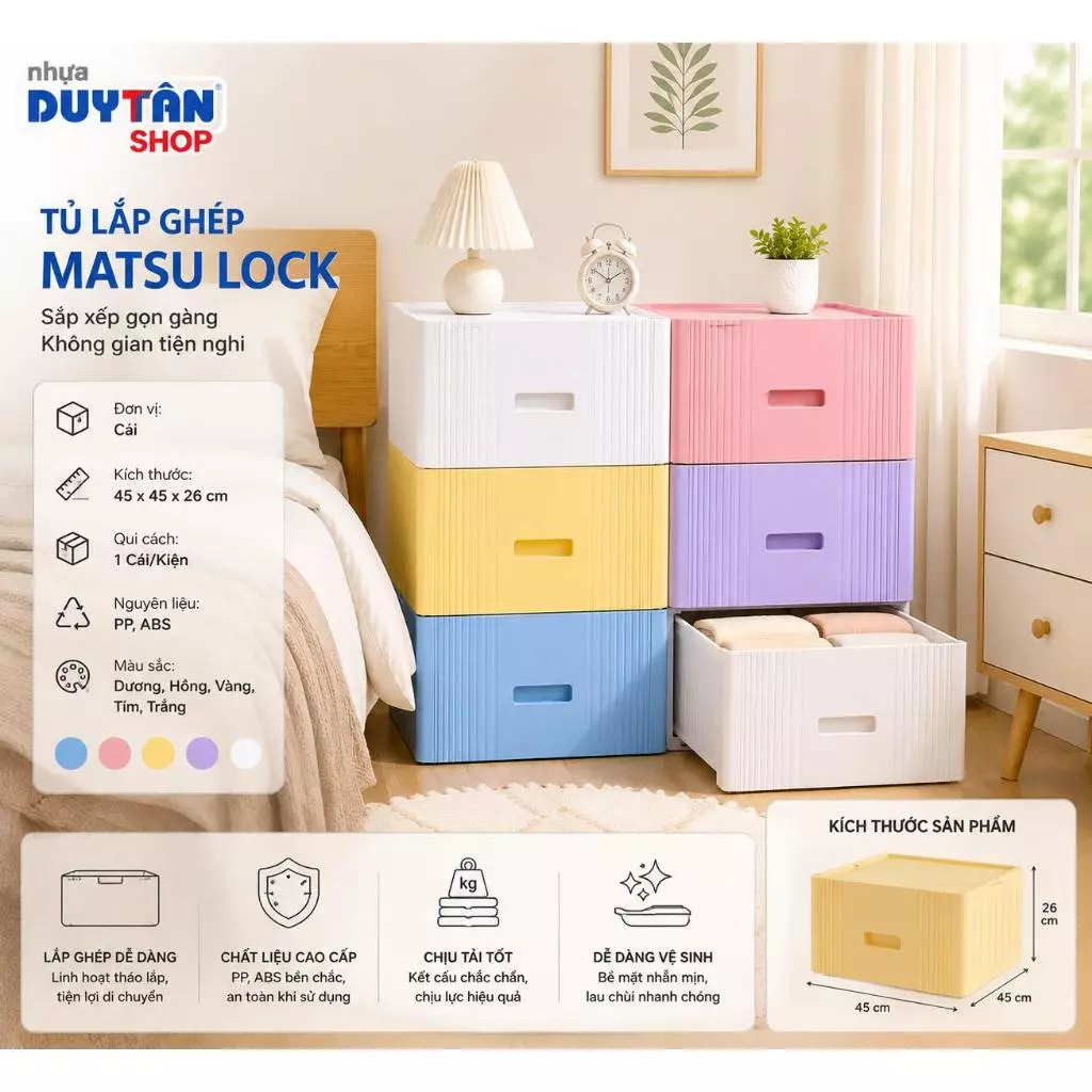 Tủ Nhựa Lắp Ghép Cao Cấp Duy Tân Matsu Lock (1 Ngăn) – Hộp Nhựa Đựng Đồ Đa Năng Tháo Lắp Thông Minh
