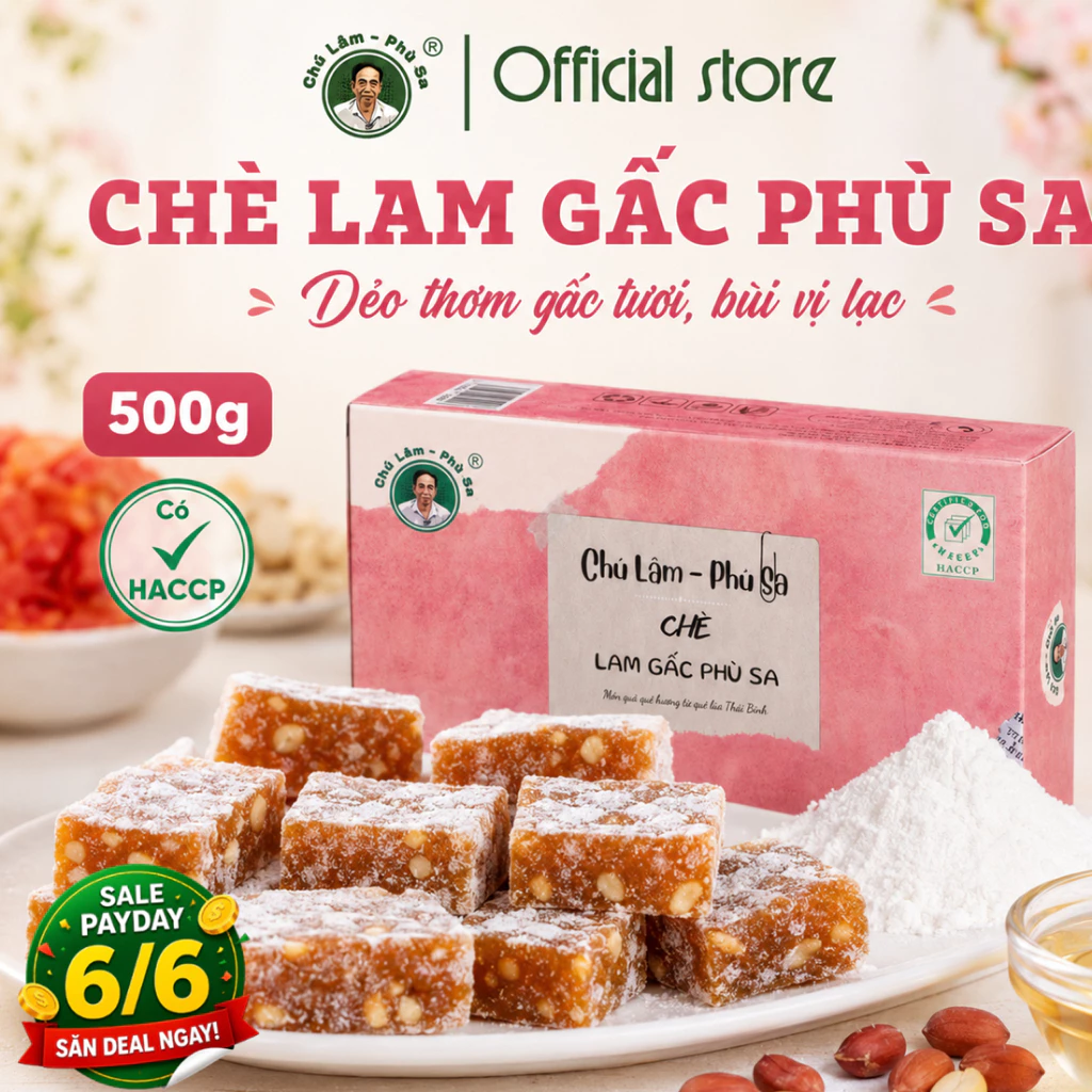 Chè lam vị gấc Chú Lâm Phù Sa độ ngọt nhẹ dễ ăn đóng gói 500g sang trọng