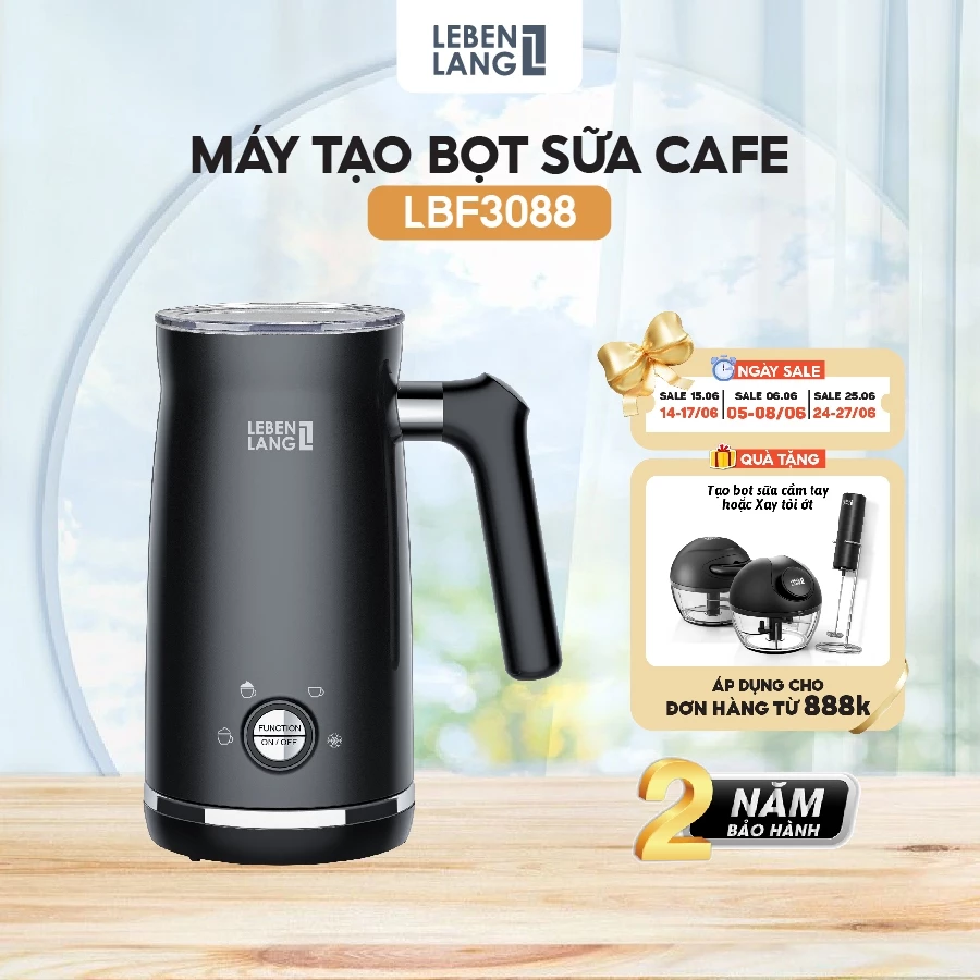 Máy Tạo Bọt Sữa, Cafe Lebenlang LBF3088, 4 Chế Độ Nóng Lạnh, Thương Hiệu Đức - Bảo Hành 2 Năm