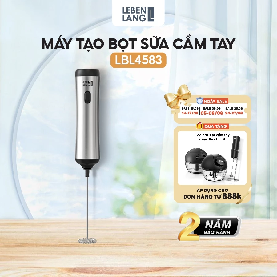 Máy đánh bọt cafe cầm tay Lebenlang LBL4583, giá treo inox, sạc type C, công suất 10W, chính hãng - BH 2 năm