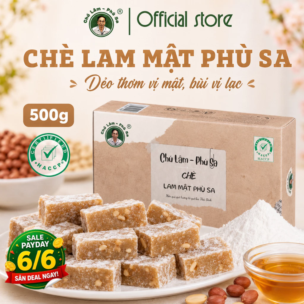 Chè lam truyền thống đặc sản Chú Lâm Phù Sa độ ngọt nhẹ dễ ăn đóng gói 500g sang trọng