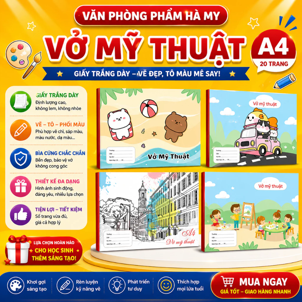 Vở Mỹ Thuật A4 Minh Châu 100gms MC 578 Màu ngà vàng