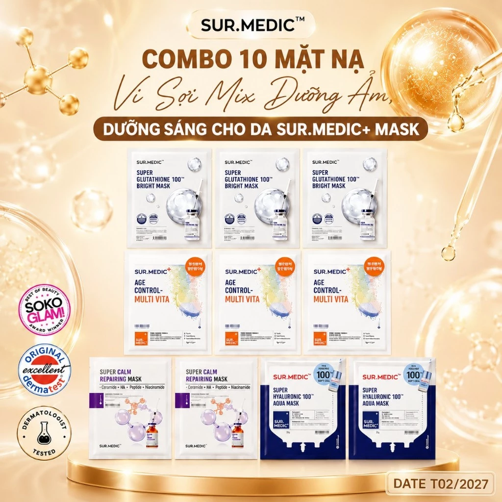 Combo 10 Mặt Nạ Sur.Medic+ Dưỡng Trắng, Phục Hồi, Cấp Ẩm, Trẻ Hoá Da
