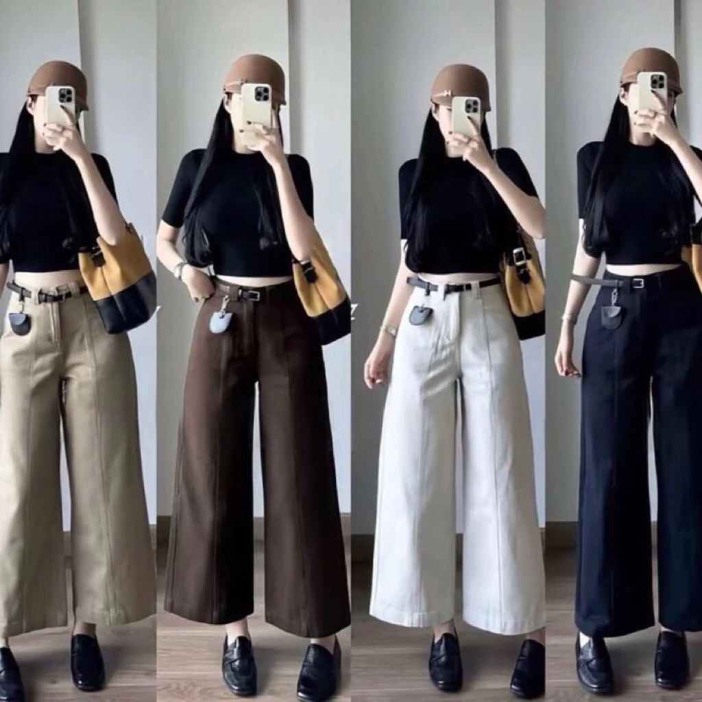 Quần Kaki Jeans Suông Nữ Ống Rộng Bigsize, Chất Vải KaKi Nhật L1 Mềm Mại Co Giãn WKaki089