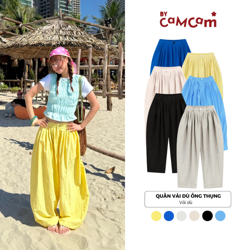 Quần Vải Dù Xếp Ly 𝑩𝒚𝒄𝒂𝒎𝒄𝒂𝒎 Dáng Thụng Bycamcam Màu Mới Marine Collection thoáng mát quần ống rộng nữ nam QTD031