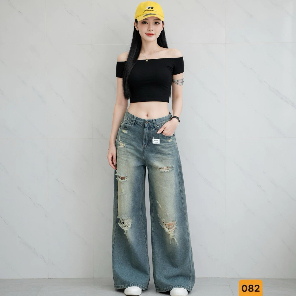 QUẦN BÒ BEGGY JEAN NỮ ỐNG SUÔNG RỘNG DÀI 100-102cm PHONG CÁCH BỤI WJeans090